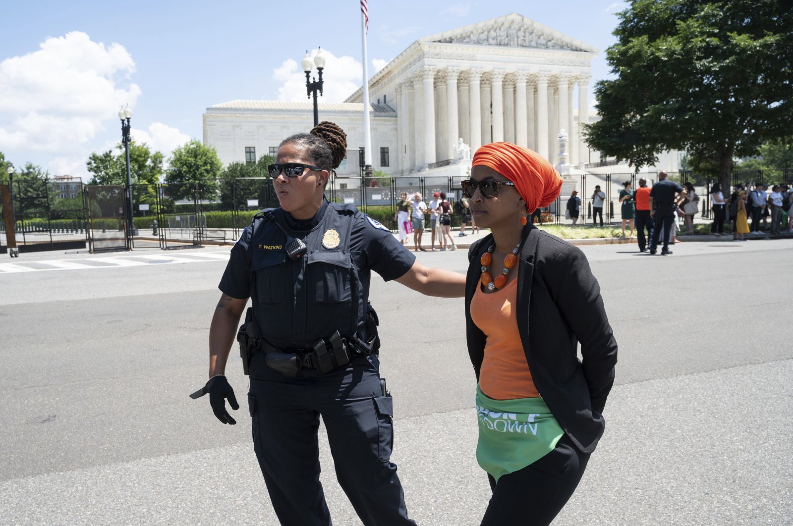 U.S. Rep. Ilhan Omar is arrested at an abortion rights civil disobedience action organized by the Center for Popular Democracy Action, Washington, U.S., July 19, 2022. (AP Photo)