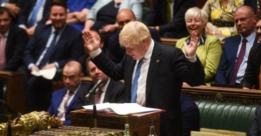 Britain&#039;s Prime Minister Boris Johnson speaks during his final Prime Minister&#039;s Questions (PMQs) at the House of Commons in London, U.K., July 20, 2022. (AFP Photo)