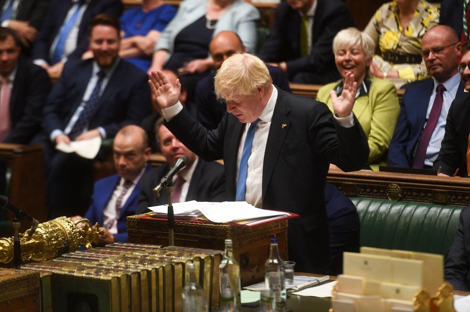 Britain&#039;s Prime Minister Boris Johnson speaks during his final Prime Minister&#039;s Questions (PMQs) at the House of Commons in London, U.K., July 20, 2022. (AFP Photo)