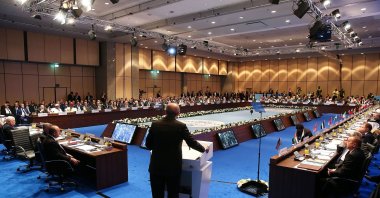 This file photo taken on Dec.13, 2017, shows President Recep Tayyip Erdoğan (C) delivering an opening speech during an extraordinary summit of the Organisation of Islamic Cooperation (OIC), in Istanbul, Turkey. (AFP Photo)
