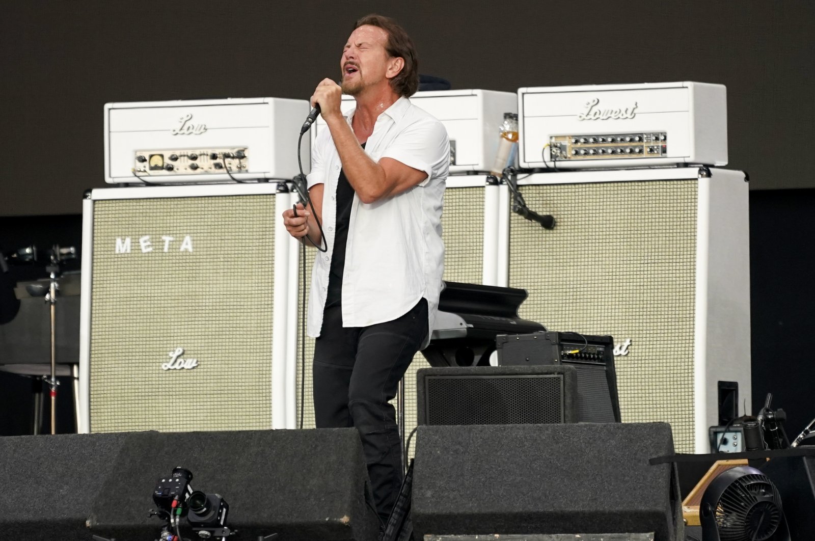 Eddie Vedder of Pearl Jam performs live onstage at BST Hyde Park, in London, Britain, July 8, 2022. (AP)
