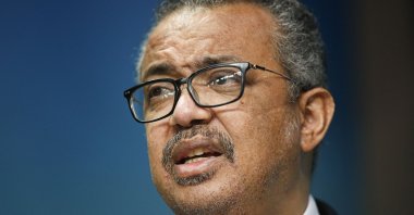 The head of the World Health Organization, Tedros Adhanom Ghebreyesus speaks during a media conference at a summit in Brussels, Belgium, Feb. 18, 2022. (AP Photo)
