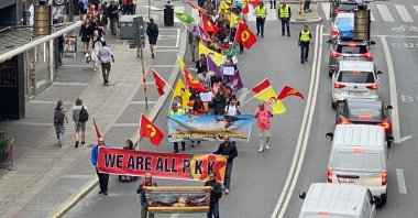 A group of PKK/YPG supporters rally in Gothenburg, Sweden, July 21, 2022. (AA Photo)