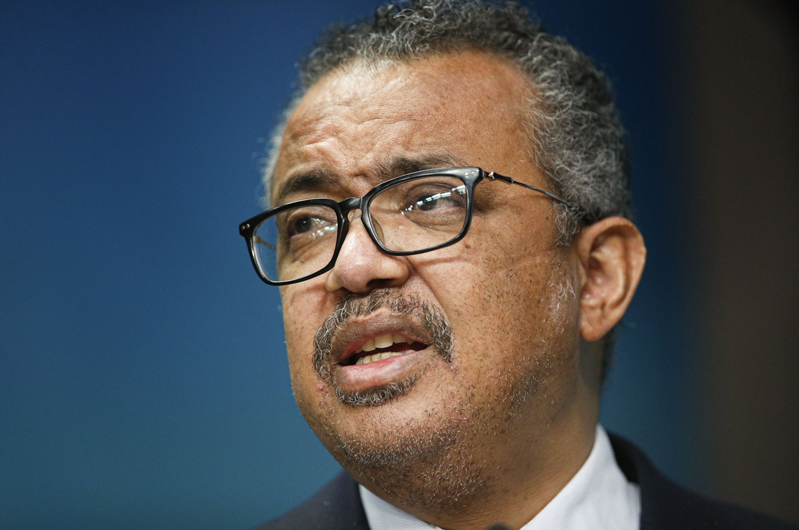 The head of the World Health Organization, Tedros Adhanom Ghebreyesus speaks during a media conference at a summit in Brussels, Belgium, Feb. 18, 2022. (AP Photo)
