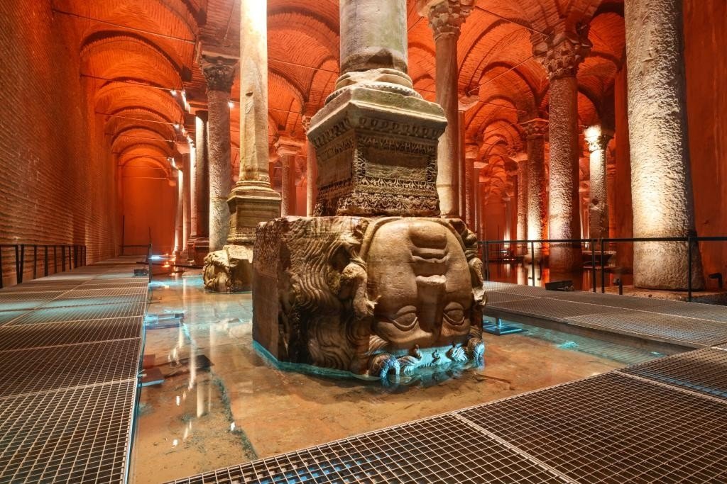 An interior view of the Basilica Cistern Museum, Istanbul, Turkey, July 22, 2022. (IHA Photo)