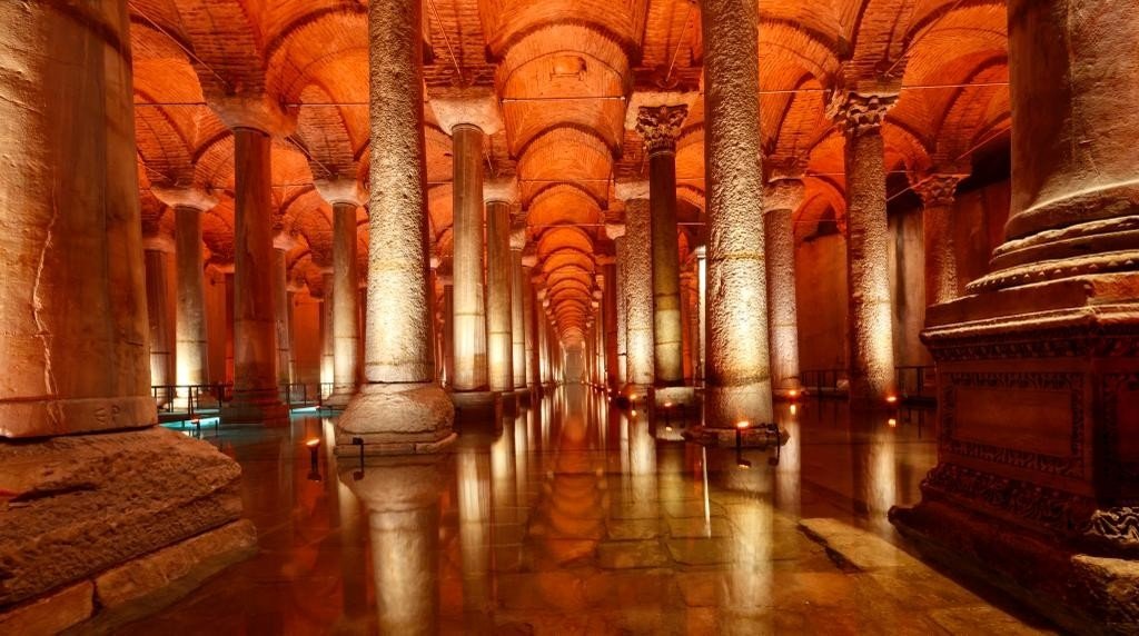 An interior view of the Basilica Cistern Museum, Istanbul, Turkey, July 22, 2022. (IHA Photo)