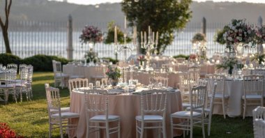 Table set for a wedding or another catered event dinner, Istanbul, Turkey, undated. (Shutterstock)