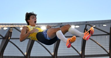 Sweden's Armand Duplantis reacts during the World Athletics men's pole vault final, Eugene, U.S., July 24, 2022. (AFP Photo)