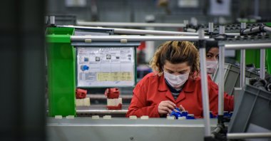 Workers are seen at a factory in the province of Bursa, Turkey, Nov. 10, 2021. (AA Photo)