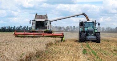 Farmers harvest a wheat field in the Kharkiv region, Ukraine, July 19, 2022. (AFP Photo)