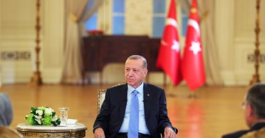 President Recep Tayyip Erdoğan speaks in a live interview with TRT in Ankara, Turkey, July 25, 2022. (AA Photo)