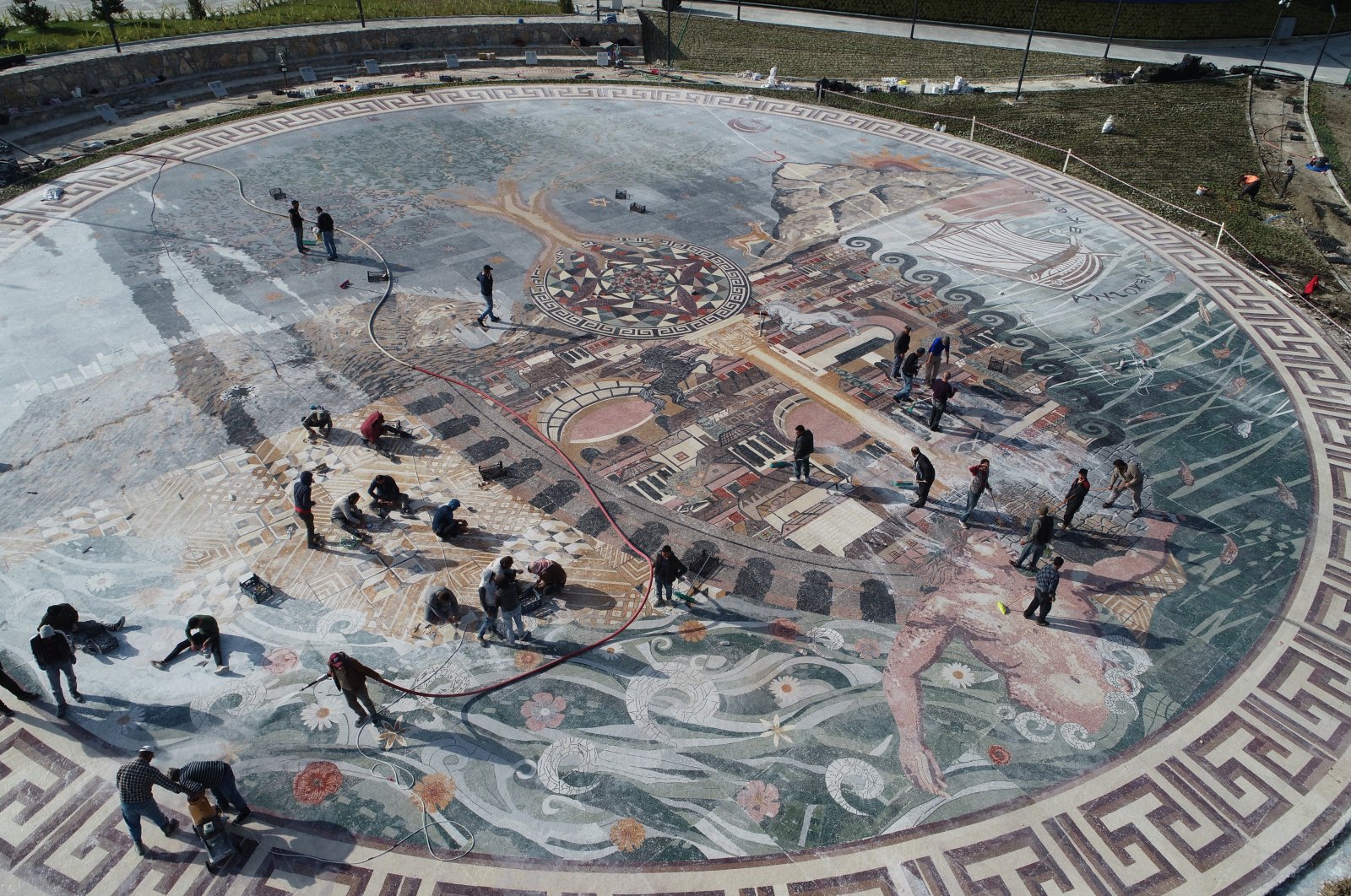 The &quot;Mosaic of Coexistence,&quot; which was included in the &quot;Guinness Book of Records&quot; as the world&#039;s largest one-piece floor mosaic, was created with marble stones brought from 44 cities, Hatay, Turkey, July 24, 2022. (AA Photo)