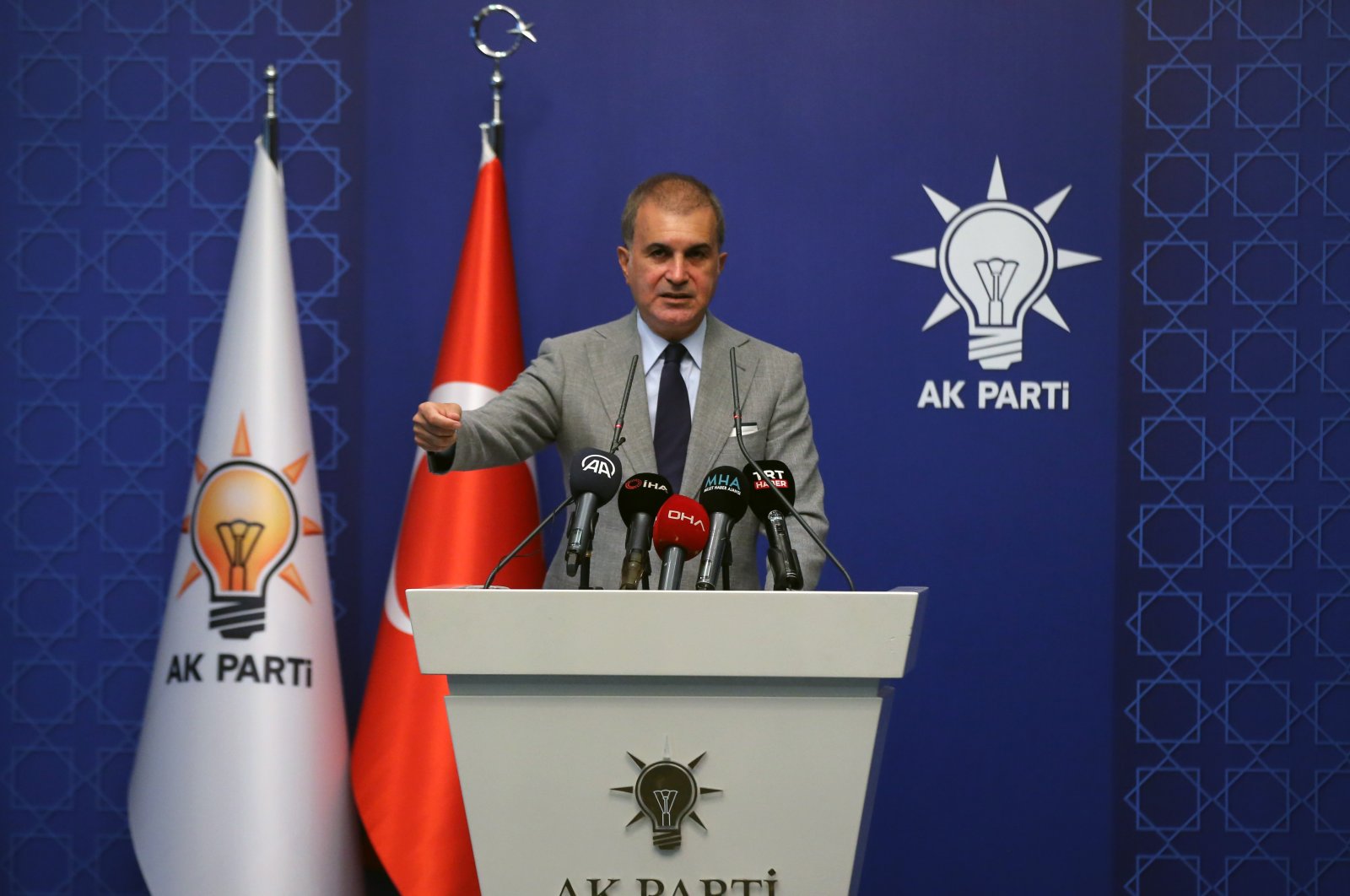 AK Party spokesperson Ömer Çelik speaks to reporters at a news conference in Ankara, Turkey, July 25, 2022. (AA Photo)