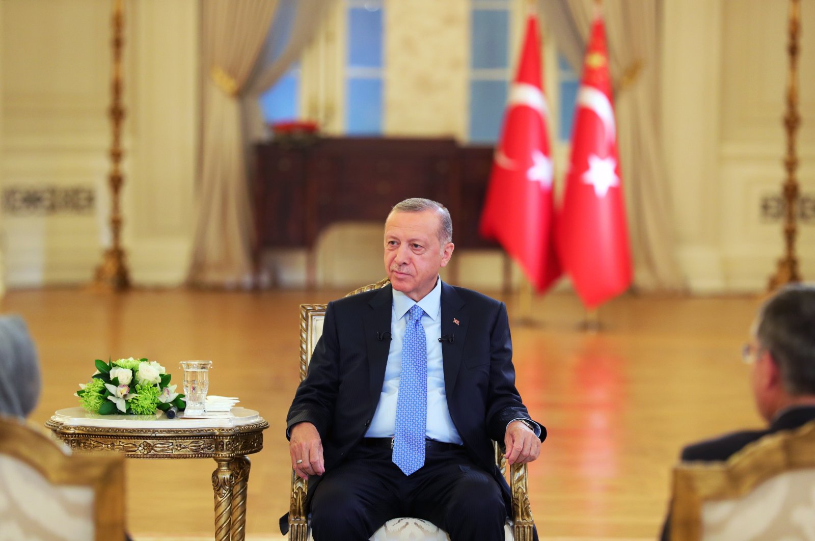 President Recep Tayyip Erdoğan speaks in a live interview with TRT in Ankara, Turkey, July 25, 2022. (AA Photo)