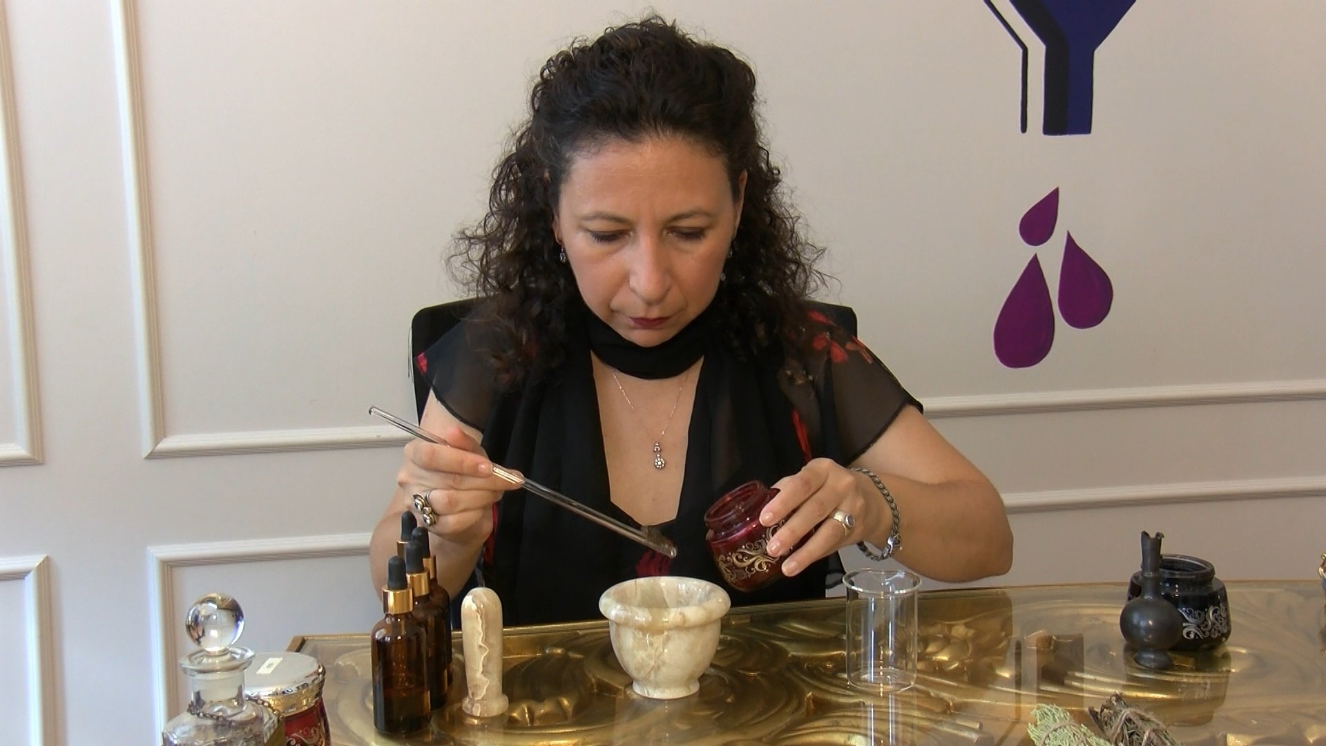 Fragrance specialist Bihter Türkan Ergül working on one of the scent formulas of the world's first female perfumer Tapputi, Istanbul, Turkey, July 24, 2022. (DHA Photo)