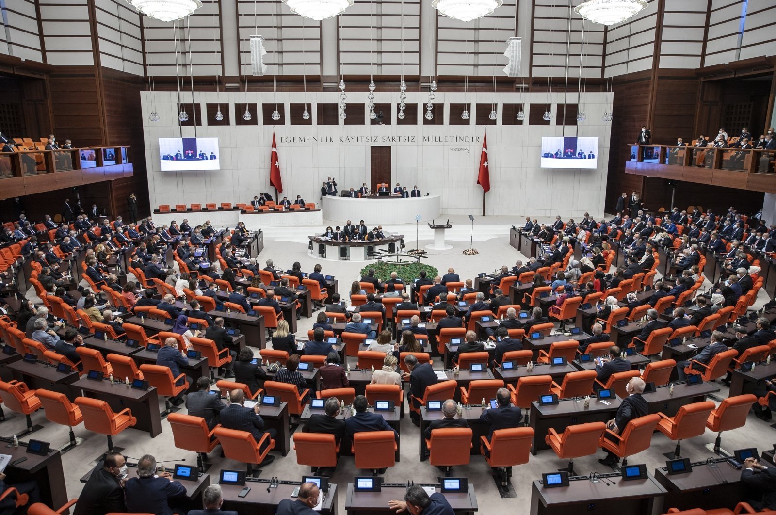 The Turkish Grand National Assembly (TBMM) convenes for the opening ceremony of the fifth legislative year of its 27th term, the capital Ankara, Turkey, Oct. 1, 2021. (AA Photo)