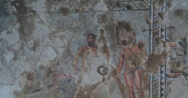 A view of the Heracles mosaic in the ancient city of Syedra, Antalya, southern Turkey, July 25, 2022. (AA Photo)