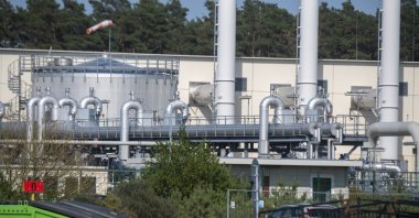 The Nord Stream 1 Baltic Sea pipeline and the transfer station of the OPAL gas pipeline, the Baltic Sea Pipeline Link, in Lubmin, Germany, July 20, 2022. (dpa via AP)