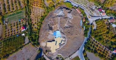 Aerial view of Arslantepe Mound in Turkey&#039;s Malatya province, July 26, 2022. (AA Photo)