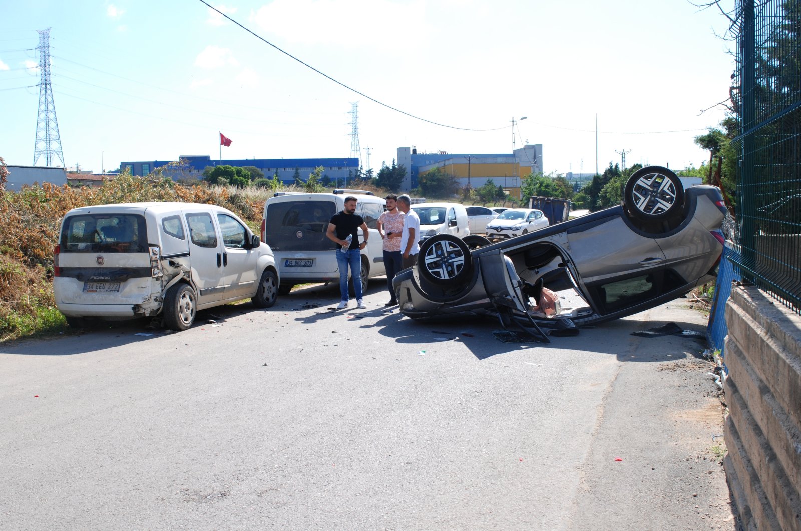 A car turned upside down after an accident in Istanbul, Turkey, July 22, 2022. (AA PHOTO)