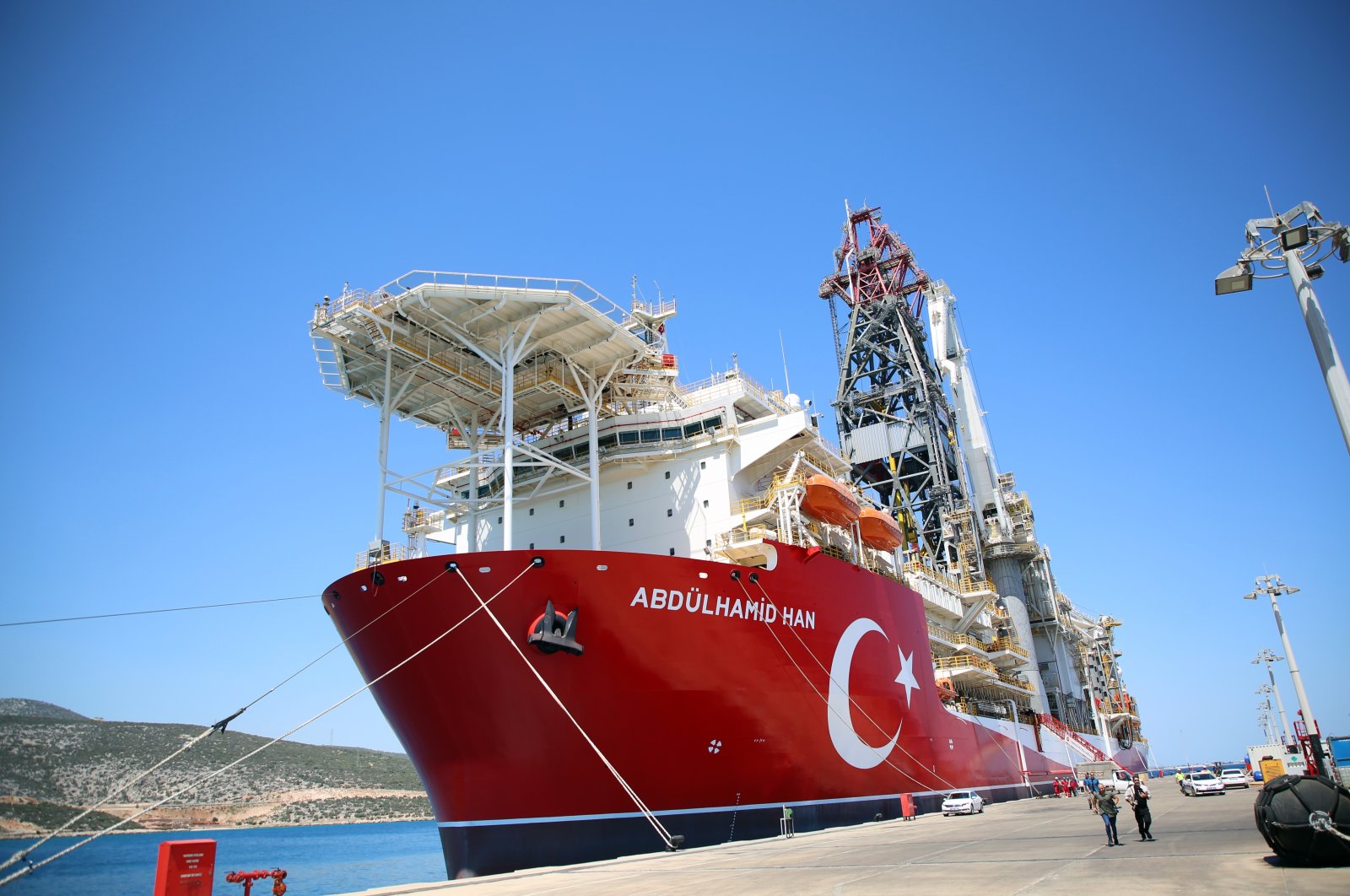 Drilling ship Abdülhamid Han is seen in this photo in Mersin province&#039;s Silifke district, Turkey, July 26, 2022 (AA Photo)