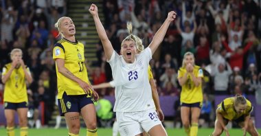 England's Alessia Russo celebrates scoring against Sweden in the Women's Euro 2022 semifinal, Sheffield, England, July 26, 2022. (Reuters Photo)