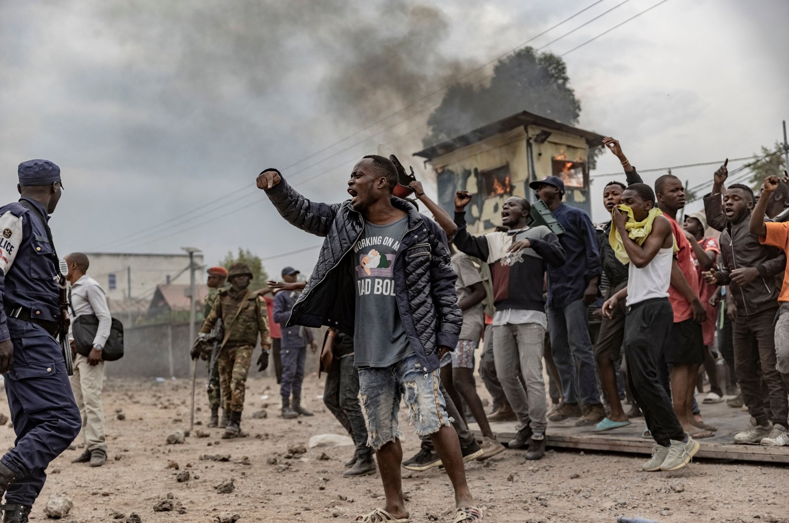 Congolese demonstrators gesture during a protest against the U.N. peacekeeping mission MONUSCO in Goma, Democratic Republic of Congo, July 26, 2022. (AFP Photo)