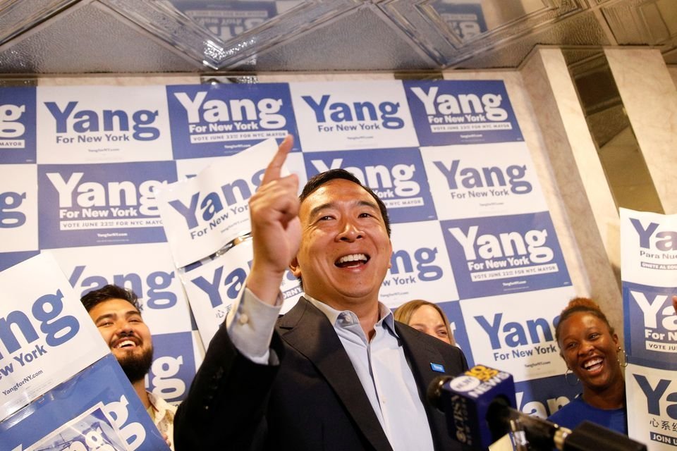 Andrew Yang, a Democratic candidate for New York City mayor, speaks during a campaign appearance in Brooklyn, New York, U.S., June 21, 2021. (Reuters Photo)