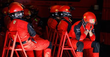 Ferrari team members react during the F1 France GP, Le Castellet, France, July 24, 2022. (EPA Photo)