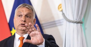 Hungarian Prime Minister Victor Orban attends a joint press conference with the Austrian Chancellor at the Federal Chancellery during Orban's official visit to Austria in Vienna, Austria, July 28, 2022. (AFP Photo)