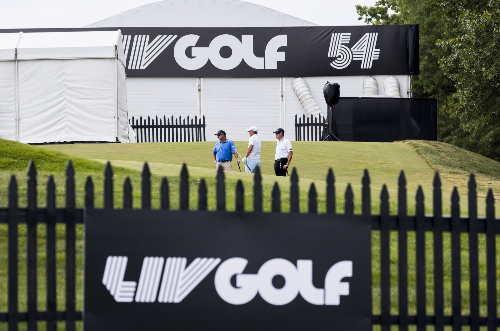 Golfers during a practice round at the LIV Golf Bedminster invitational, Bedminster, New Jersey, U.S., July 27, 2022. (EPA Photo)