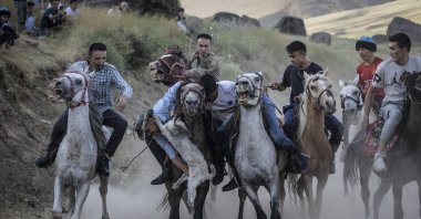 Players play kok boru, in the Ulupamir village, in Van, eastern Turkey, July 25, 2022. (AA PHOTO)