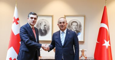 Foreign Minister Mevlüt Çavuşoğlu (R) and his Georgian counterpart Ilia Darchiashvili are seen in Istanbul, Turkey, July 28, 2022 (AA Photo)
