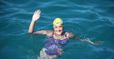 21-year-old open sea swimmer Aysu Türkoğlu became the youngest Turkish woman to cross the English Channel, Izmir, Turkey, June 30, 2022. (DHA Photo)