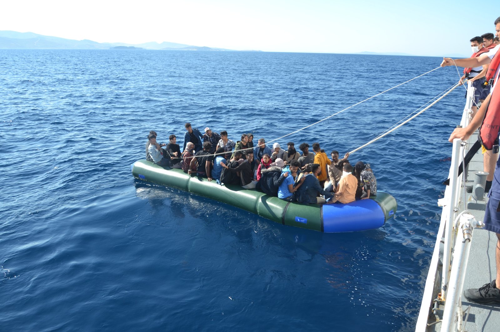 Turkey&#039;s Coast Guard Command saves the lives of irregular migrants in the Aegean Sea, Izmir, Turkey, July 31, 2022. (AA)