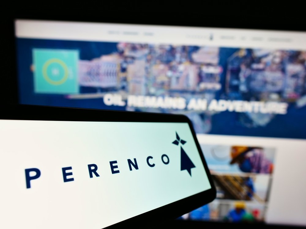 The logo of Anglo-French oil and gas company Perenco S.A. on a screen in front of business website, Stuttgart, Germany, June 19, 2021. (Shutterstock Photo)