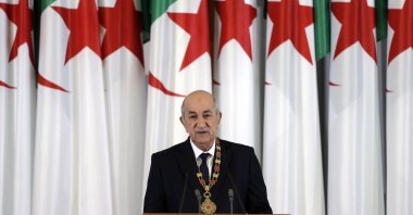 Algerian President Abdelmadjid Tebboune delivers a speech during an inauguration ceremony in the presidential palace, Algiers, Algeria, Thursday, Dec. 19, 2019. (AP File Photo)