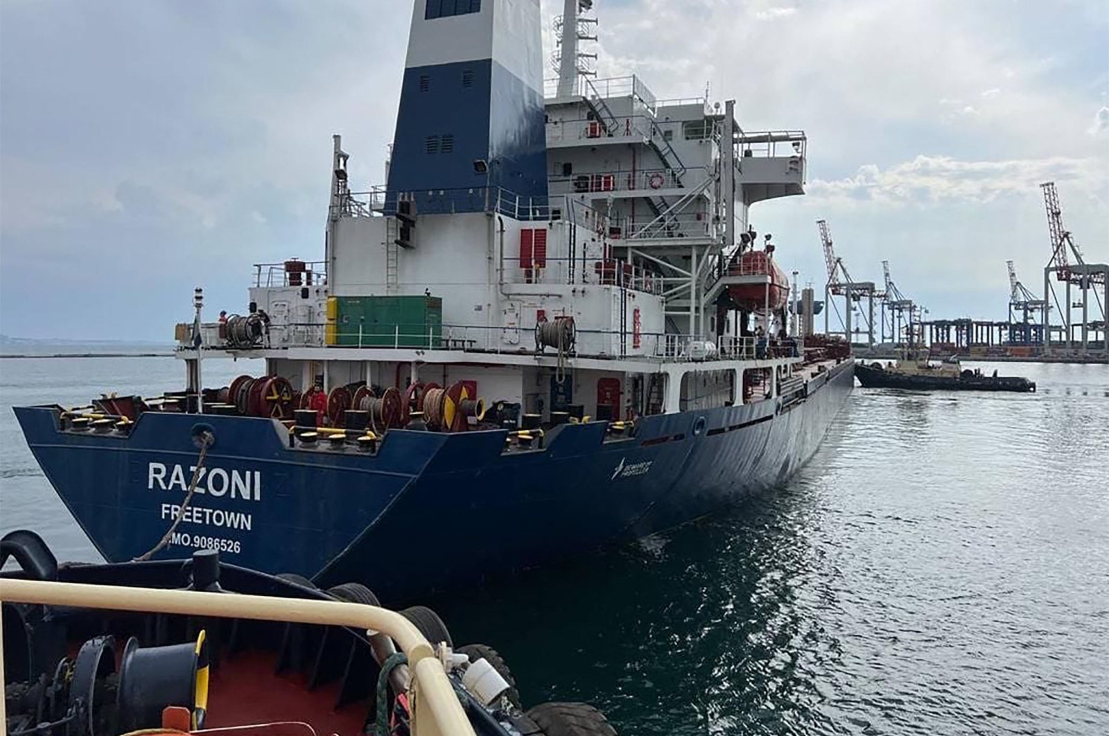 The Sierra Leone-flagged cargo ship Razoni departs from the Black Sea port of Odessa, Ukraine, Aug. 1, 2022. (Turkish Defense Ministry via AFP)