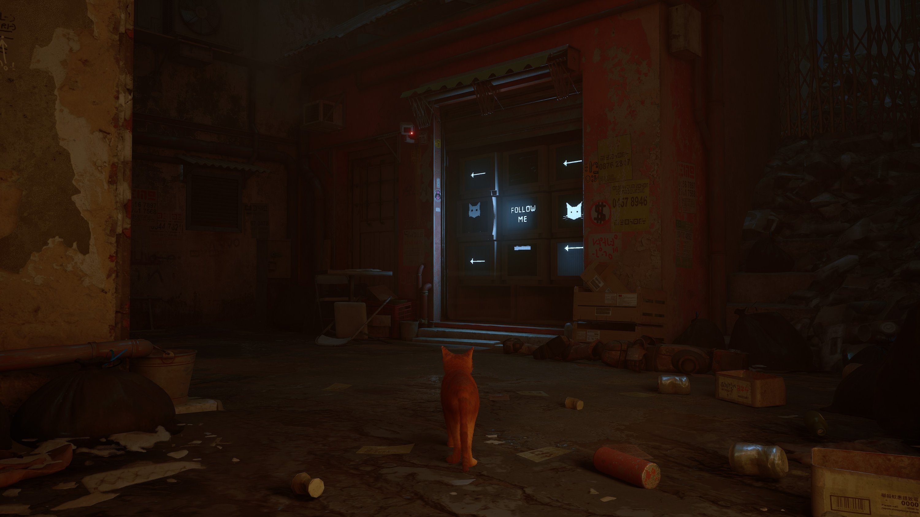 A mysterious intelligence guides the cat in a screenshot from the video game Stray.