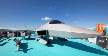 A life-size mockup of TAI's MMU on display in Istanbul, Turkey, Sept. 22, 2019. (Shutterstock Photo)
