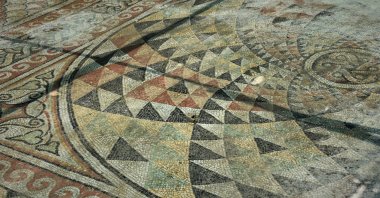 A close up of a mosaic at the ancient city of Myrleia, Bursa, northwestern Turkey, Aug. 1, 2022. (AA) 