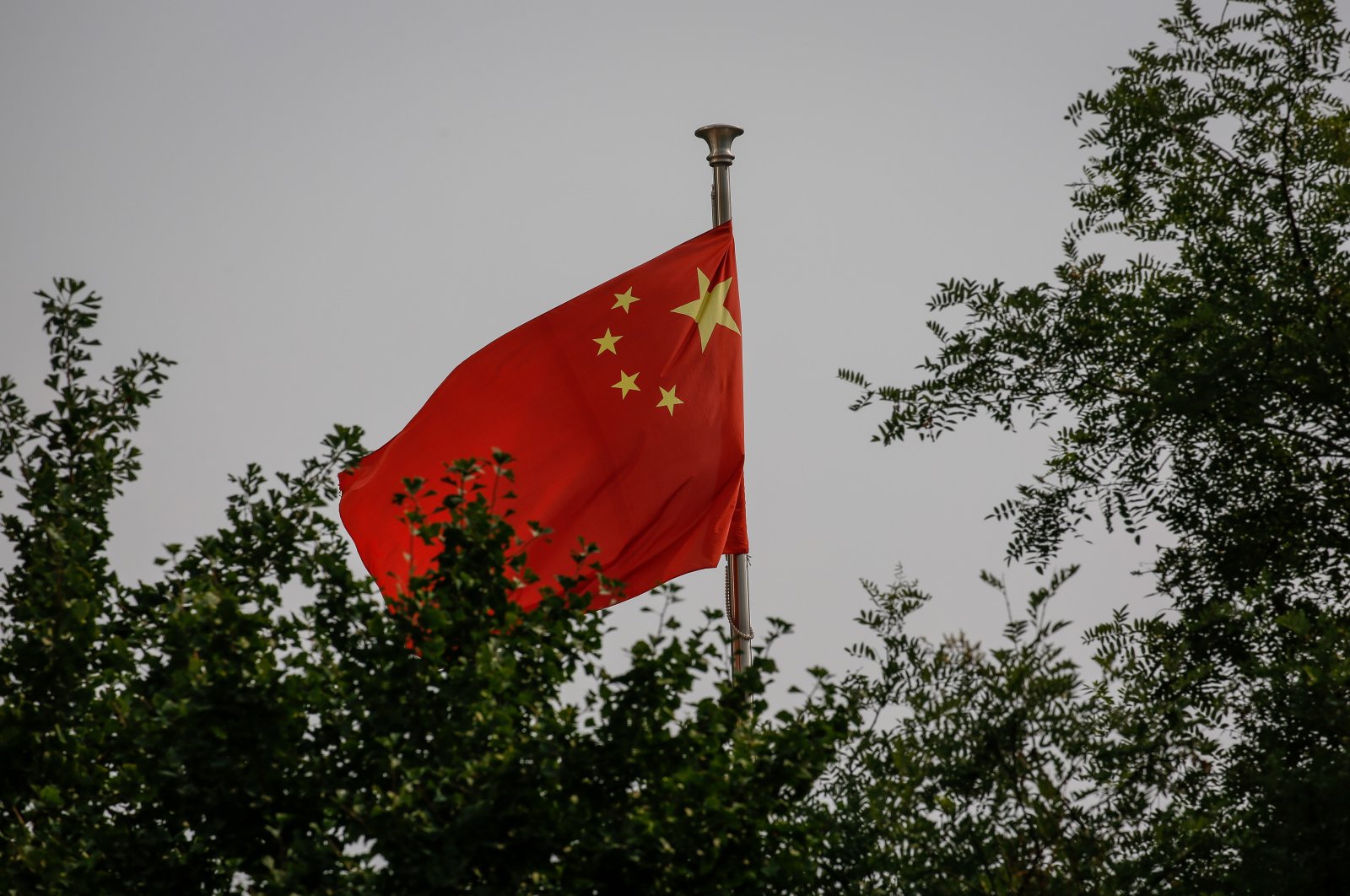 China&#039;s flag flutters outside the Ministry of Foreign Affairs in Beijing, China, Aug. 2, 2022. (EPA Photo)