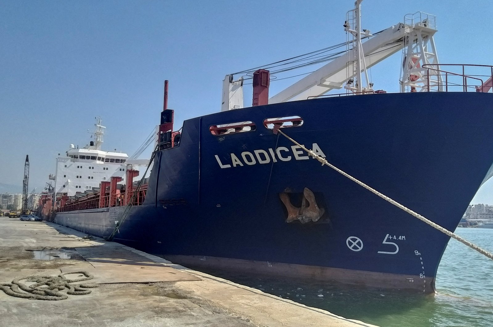 A view shows the ship &quot;Laodicea&quot; docked at port of Tripoli in northern Lebanon, July 29, 2022. (Reuters Photo)