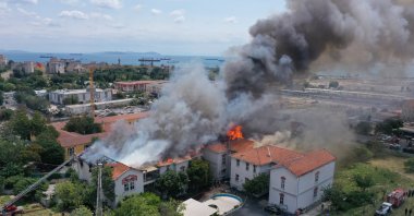 A view of the fire at the hospital, in Istanbul, Turkey, Aug. 4, 2022. (AA PHOTO) 