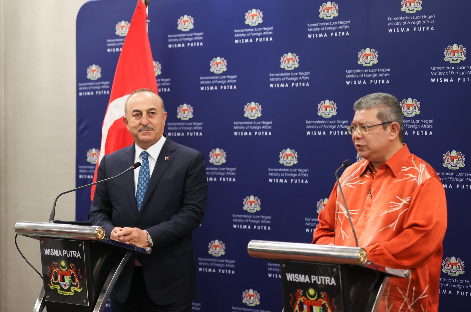 Foreign Minister Mevlüt Çavuşoğlu is seen together with his Malaysian counterpart Saifuddin Abdullah in Kuala Lumpur, Malaysia, Aug. 4, 2022 (AA Photo)