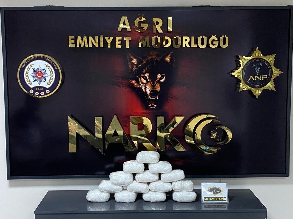 Methamphetamine seized by police on display, in Ağrı, eastern Turkey, Aug. 3, 2022. (AA PHOTO) 
