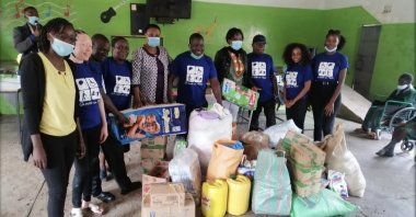 Disability Beyond Understanding volunteers are seen during a diaper drive at a community center in Kenya, Aug. 2, 2022. (Photo courtesy of Disability Beyond Understanding)