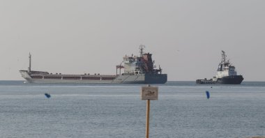 The Turkish-flagged cargo ship Polarnet leaves the port in Chornomorsk after restarting grain export, amid Russia&#039;s attack on Ukraine, Ukraine, Aug. 5, 2022. (Reuters Photo)