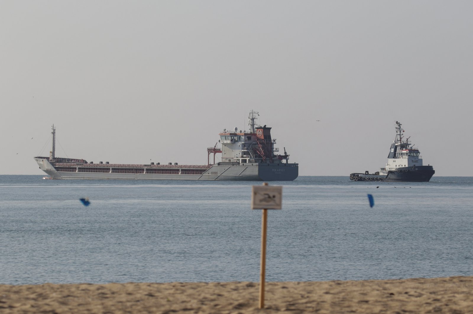 The Turkish-flagged cargo ship Polarnet leaves the port in Chornomorsk after restarting grain export, amid Russia&#039;s attack on Ukraine, Ukraine, Aug. 5, 2022. (Reuters Photo)