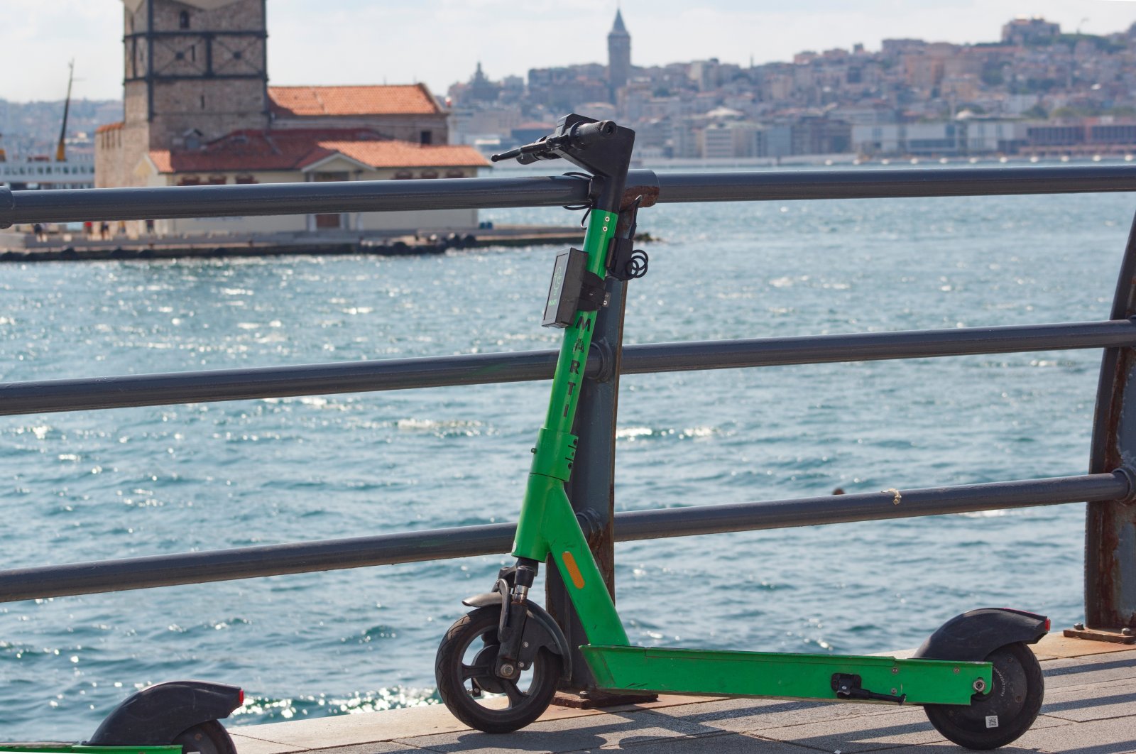 The mobility app Martı&#039;s electric scooter is parked in Üskudar district, Istanbul, Turkey, July 25, 2021. (Shutterstock Photo)